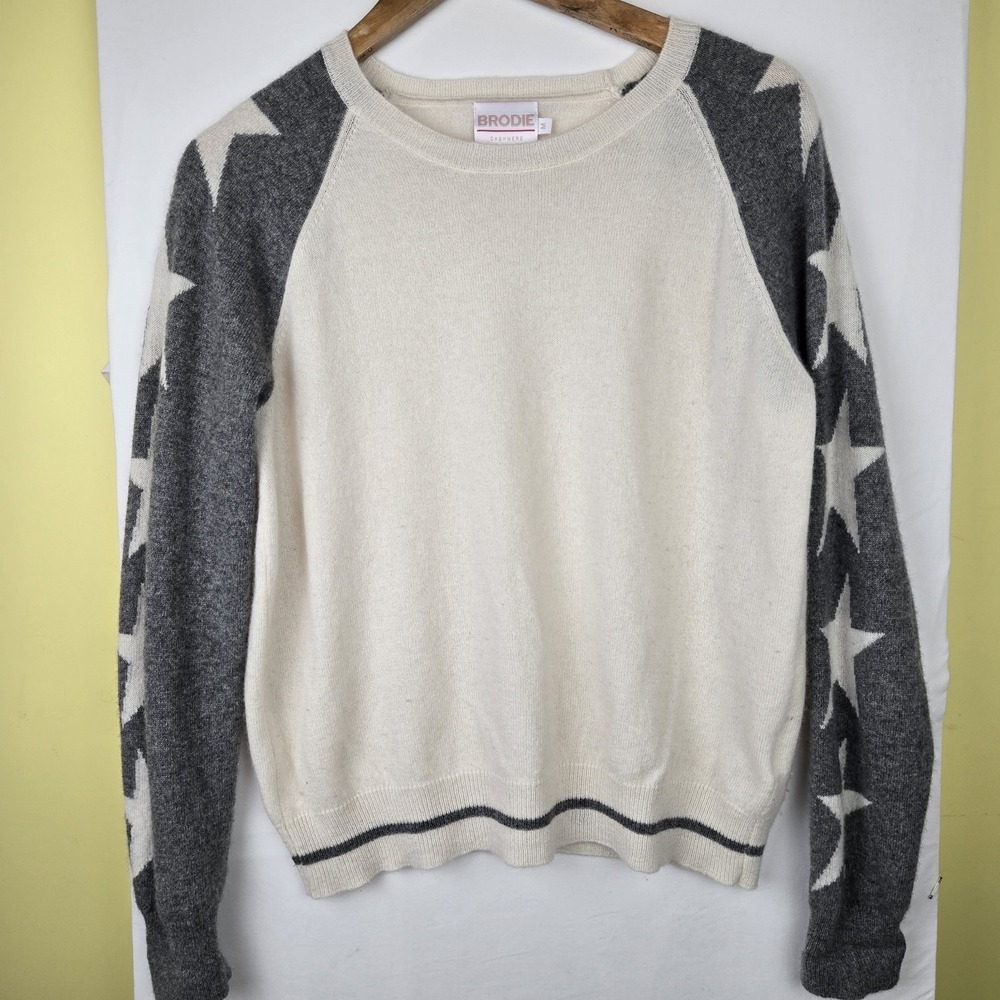 Brodie Sweater Womens M Cream 100% Cashmere Star Sleeve Knit Pullover
